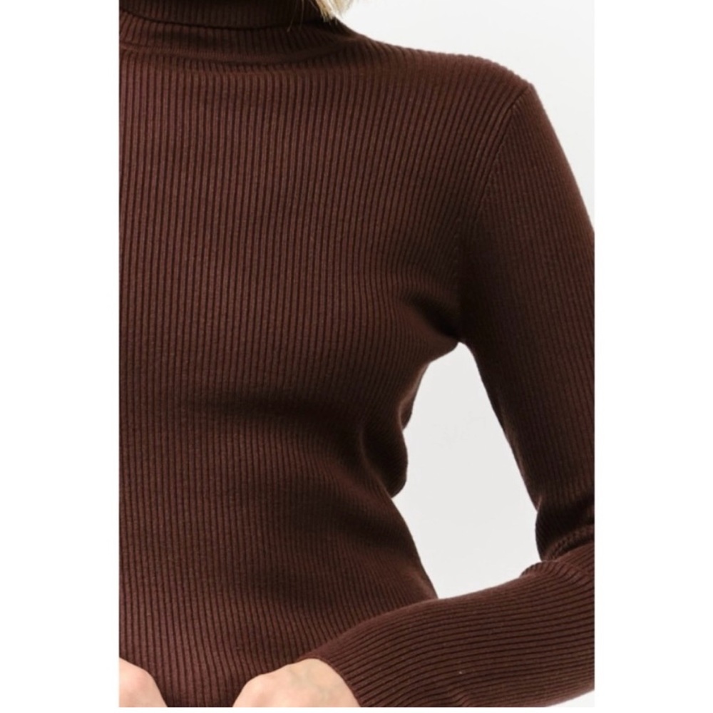 Viscose Blend Brown Rib Knit Turtleneck & Tie-Waist Wide Leg Pants Sz SM NWT! - Picture 6 of 8